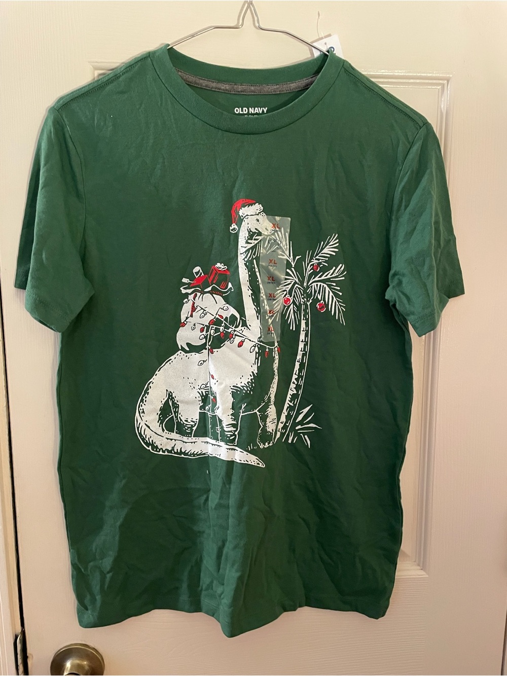 Old Navy Green Holiday Dino Graphic Tee Boys XL 14/16 NWT